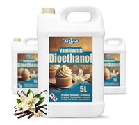 ZIVELA Bioethanol 96,6 % 15 l | Alcool bio parfum vanille 96,6 % 3 x 5 l | Cheminee au bioethanol | Parfum vanille | Combustion propre, sans fumee, flamme vive et stable