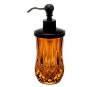 ZIVQEXMURL Distributeur de savon en verre ambré de 255 g avec pompe en alliage de zinc noir mat, verre épais sans plomb, distributeurs de savon de comptoir pour salle de bain et cuisine, rond