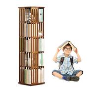 ZIXIAOS étagère à Livres Rotative à 360°, Bibliothèque D'étudiant en Bambou à 5/6 Niveaux - Organisateur De Rangement, Armoire, Bibliothèque d'angle Haute, Présentoir De Livres pour Salon,Brown-5th