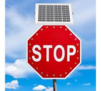 ZIXIAOS Panneau D'arrêt Solaire 24 Pouces, Panneau De Signalisation Octogonal en Aluminium, Clignotant à LED, Panneau D'arrêt Solaire Aresign, Cadre en Métal Antirouille, étanchéité Ip65
