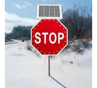 ZIXIAOS Panneau D'arrêt Solaire à LED 24 Pouces, 24 LED Ultra-Lumineuses, Panneau D'arrêt Réfléchissant Et Clignotant en Aluminium, Antirouille, éclairage De Signalisation Routière