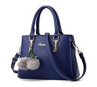 ZiXing Grand Sac a Main en Cuir Hobo Sac Bandoulière pour Femme Boule de Poil Bleu foncé