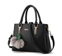 ZiXing Grand Sac a Main en Cuir Hobo Sac Bandoulière pour Femme Boule de Poil Noir