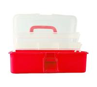ZIXINNKC Boîte de Rangement en Plastique Pliante à Trois Couches, Organisateur Portable pour Outils artisanaux de Papeterie à Domicile (Rouge)