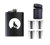 Zixrmor 1 flasque et entonnoir 304, 4 petites tasses, 227 ml, flasque avec gravure, convient pour le port d'alcool en acier inoxydable, motif de loup