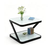 ZIYANG Table Basse Moderne en Verre, Plateau en Verre Trempé avec Étagère De Rangement, Structure en Acier Robuste, Modulable, Double Espace De Rangement, Table Basse Multifonctionnelle pour Salon,