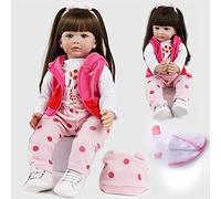 ZIYIUI 24 Pouces 60 cm Réaliste Reborn Poupée Bébé Fille Silicone Souple Vinyle Nouveau-né Bébé Original Cheveux Longs Poupées Fait Main Poupée Jouet Cadeau (Large)