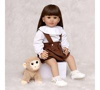 ZIYIUI 24 Pouces 60cm Réaliste Poupée Reborn Fille Silicone Souple Simulation Nouveau-Né Reborn Bébé Poupée Cheveux Longs Yeux Marrons Fille Reborn Jouets pour Enfants