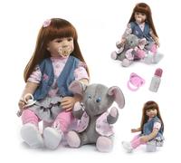 ZIYIUI Poupée Fille 24 Pouces 60CM Reborn Poupée bébé Souple en Silicone réaliste en Vinyle Souple aux Cheveux Longs Baby Mignon Nouveau-né Jouets, Cadeaux