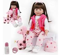 ZIYIUI Poupée Reborn bébé 60cm 24 Pouces Realiste Doux Vinyle de Silicone Bebe Reborn Fille Lifelike Nouveau-né Yeux Ouvert Reborn Fille avec Cheveux Longs Reborn Toddler