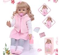 ZIYIUI Reborn 24 Pouces bébé Poupée Réaliste Cheveux bouclés Jaunes 60CM bébé Poupee en Silicone Doux Vinyle Reborn Fait Main Reborn Dolls Cadeau de Noel