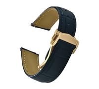 ZIYIWANG Bracelet de montre en cuir à dégagement rapide, multi-tailles, boucle déployante acier inoxydable, 19 22 mm, style professionnel, motif bambou(Blue-Gold Buckle,22mm)