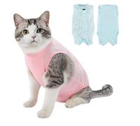 Ziyonix 2 Pièces Combinaison de Récupération pour Chat, Body Chat Post Opératoire Stérilisation Anti Léchage, Cat Recovery Suit après Chirurgie Protection Post-Chirurgie (Rose + Bleu) (S)