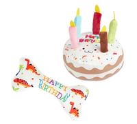 Ziyonix 2 Pièces Jouet d'anniversaire en Peluche pour Chien, Gateau Anniversaire Chien avec Bougies, Gâteau d'anniversaire en Peluche Doux et Grinçant et Jouets en os pour Animaux de Compagnie