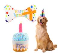 Ziyonix 2 Pièces Jouet d'anniversaire en Peluche pour Chien, Intéressant Durable Gateau Anniversaire Chien Jouet Couineur en Forme de Gâteau d'anniversaire Gâteau et Os pour Chiot et Petits