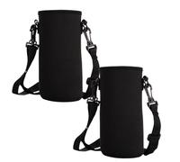 Ziyonix 2 Pièces Sac de Bouteille d'eau, 8 × 18CM 750ML Grand Porte-Bouteille Thermos Pochette Bouteille avec Bandoulière Réglable Pour Sport Randonnée Cyclisme Voyages Campus (Noir)