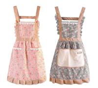 Ziyonix 2 Pièces Tablier de Cuisine Femme, Réglable Tablier de Chef avec 2 Poches Tabliers de Cuisine à Fleurs pour Cuisine Pâtisserie Jardinage Barbecue