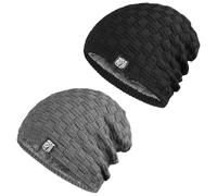 Ziyonix 2 Pièces Ziyonix Bonnet pour Homme et Femme, Classics Basic Bonnet Hiver Extensible en Tricot Chaud et Confortable Vintage Uni Protégez vos Oreilles (Noir + Gris)