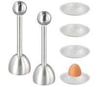 Ziyonix 4 Pièces Coquetier Blanc Céramique, Coupe Oeuf à La Coque en Acier Inoxydable Coquetiers Support D'oeufs Plastique Coquetier en Porcelaine Oeuf Support avec 2 PCS pour Maison Hôtel Restaurant