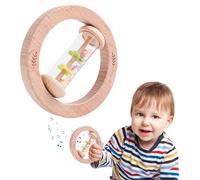 Ziyonix Anneau Hochet Jouet en Bois Durable Hochet Bébé Bruit de Hochet avec Poignées Jouet de Préhension pour Bébé en Bois Anneau de Dentition en Bois pour Bébé