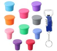 Ziyonix Lot de 10 Bouchons à Vin Silicone avec un Décapsuleur, Bouchon Bouteille Verre, Réutilisables Bouchon Champagne, Bouchon Capsules de Beer (Multicolore)