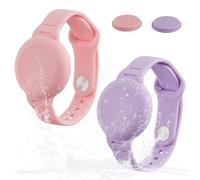 Ziyonix Lot de 2 Bracelets Étanche pour Enfants Compatibles avec Airtag, Silicone Housse de Protection AirTag Anti-Perte pour Marquage de Suivi GPS (Rose+Pourpre Clair)