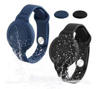 Ziyonix Lot de 2 Bracelets Étanche pour Enfants Compatibles avec Airtag, Silicone Housse de Protection AirTag Anti-Perte pour Marquage de Suivi GPS (Bleu Nuit+Noir)