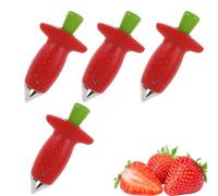 Ziyonix Remover Fraise Corer 4 Pièces, Dissolvant de Tige de Fraise Remover Fruit Corer Equeuteur de fraises et Tomates en Acier Inoxydable, pour Retirer Équeuter Les Fruits et Légumes (Rouge)