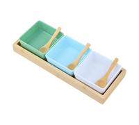 Ziyonix Set Apéritif 4 Pièces en Céramique avec Plateau de Service en Bambou, Bols à Snack Bols de Service avec Cuillère et Planche à Servir pour les Dips Snacks Entrées Desserts