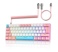 ZIYOU LANG T60 Clavier de Jeu Filaire avec Câble USB C Enroulé, QWERTY Mini 60% Compact 62 Key Anti-ghosting, 18 Rétroéclairage Arc-en-Ciel, Clavier Mécanique Clicky Blue Switch pour PC/Mac - Rose