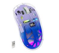 ZIYOU LANG x FREEWOLF Souris de Jeu sans Fil, PixArt PAW3212 Dual Mode 2.4G/Bluetooth Souris rétroéclairée RVB Transparente, Batterie 400mAh, 4000 DPI 5 Niveaux, Niveau de Batterie Visible-Violet