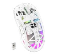 ZIYOU LANG x FREEWOLF Souris de Jeu sans Fil, PixArt PAW3212 Dual Mode 2.4G/Bluetooth Souris rétroéclairée RVB Transparente, Batterie 400mAh, 4000 DPI 5 Niveaux, Niveau de Batterie Visible-Blanc