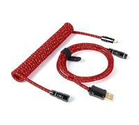 ZIYOULANG & ATTACKSHARK C05 Câble de clavier mécanique enroulé personnalisé à double manchon tressé en cuivre CNC Connecteur aviateur détachable 1,6M USB-C vers USB-A pour clavier/PC/téléphone (Rouge)