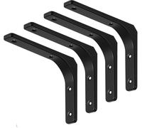 ZiYuya 4pcs Support Etagère Murale Fixation Flottante Support, Tablette Support Dissimulé, Equerre Charge Lourde en Métal L Support Etagère Murale pour étagère support d'angle mural Noir 6 Inch