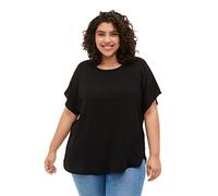 Zizzi Chemisier à manches courtes pour femme avec col rond, grandes tailles 42 à 56, Noir , 50-52 grande taille