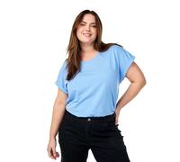 Zizzi Lot de 2 t-shirts en coton pour femme - Grandes tailles - Col rond - Tailles 42-60, Della R. Blue/Black, 48-50 grande taille