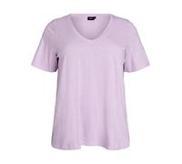 Zizzi T-shirt basique en coton pour femme, grandes tailles, col en V, taille, Lavande parfumée, 50-52 grande taille