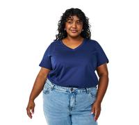 Zizzi T-shirt en coton à col en V pour femme, grandes tailles, tailles 42-60, Naval Academy, 50-52 grande taille