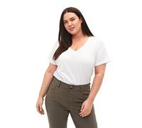 Zizzi T-shirt grande taille pour femme Col en V en coton Taille, white-417, 56-58 grande taille