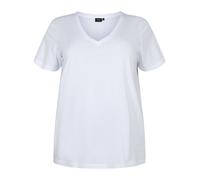 Zizzi T-shirt grande taille pour femme Col en V en coton Taille, white-417, 52-54 grande taille