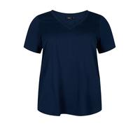 Zizzi T-shirt en coton à col en V pour femme - Grandes tailles, Blazer bleu marine., 48-50 grande taille
