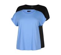 Zizzi Lot de 2 t-shirts en coton pour femme - Grandes tailles - Col rond - Tailles 42-60, Della R. Blue/Black, 48-50 grande taille
