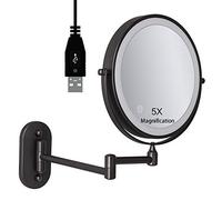 ZJBB Miroir Mural Grossissant x5 Miroir Lumineux, 360° Pivotant et Extensible Miroir Maquillage avec Lumière LED Réglable Double Face Miroir Salle de Bain 8 Pouces Miroir CosmétiqueBlack
