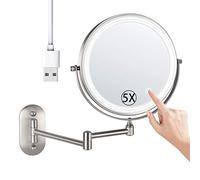 ZJBB Miroir Mural Grossissant x5 Miroir Lumineux, 360° Pivotant et Extensible Miroir Maquillage avec Lumière LED Réglable Double Face Miroir Salle de Bain 8 Pouces Miroir CosmétiqueNickel Brushed