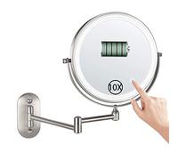 ZJBB Miroir Mural Lumineux Miroir Salle de Bain Télescopique, Double Face Miroir Maquillage 360° Pivotant et Extensible Miroir Grossissant 10x Miroir Cosmétique Bouton Tactile, 8 PoucesNickel Brushed