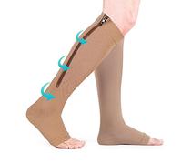 ZJchao Bas de compression - Bas de contention - Fermeture éclair au mollet sans orteils - Avec compression médicale pour varices (peau L/XL)