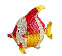 ZJchao Boîte à Bibelots en Forme de Poisson Koi 3D, Boîte à Bijoux en émail Peinte à la Main avec Fermeture Magnétique pour Bagues, Boucles D'oreilles et Colliers (rouge)