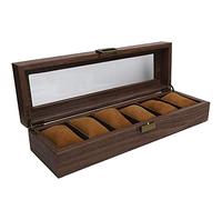 ZJchao Boîte de Présentation de Montre à 6 Grilles, étui de Rangement de Montre en Bois Portable avec Couvercle Supérieur Transparent et Doublure en Velours Doux, pour Cadeau
