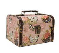 ZJchao Boîte de Rangement en Bois pour Femmes, Décor de Papillon Rose de Style Rétro, Petit Organisateur de Souvenirs pour Bijoux ou Accessoires