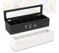 ZJchao Box Bag Sugar [Nouveauté 2024] Boîte de Rangement de thé en Bois avec 6 Compartiments, Adaptée aux Sachets de thé et aux Sachets de Sucre, Design en Bois Haut de Gamme, Rétro (WHITE)